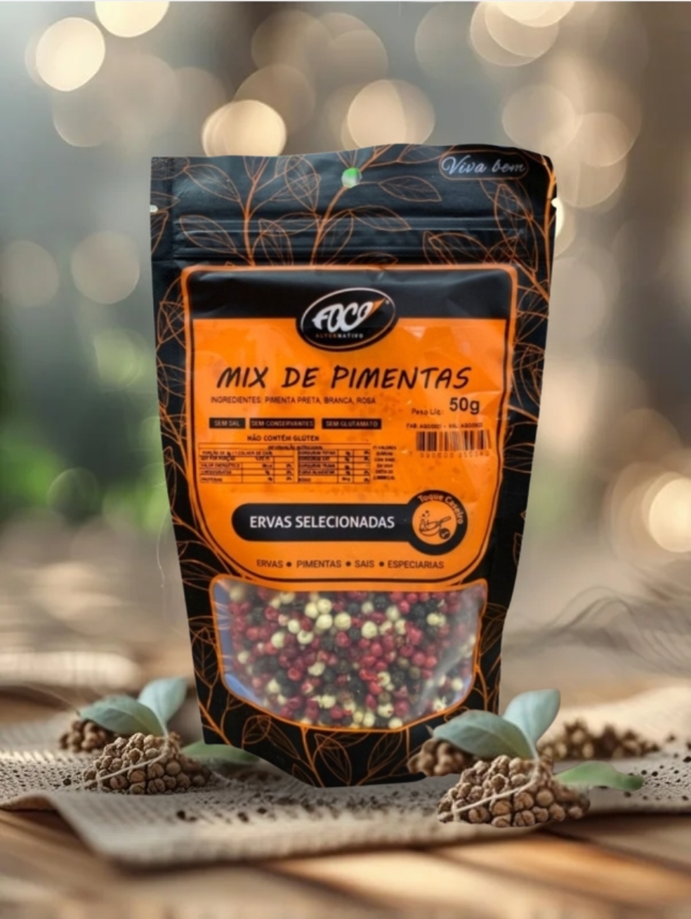 MIX DE PIMENTAS PRETA, ROSA E BRANCA GRÃO 50G - FOCO ALTERNATIVO