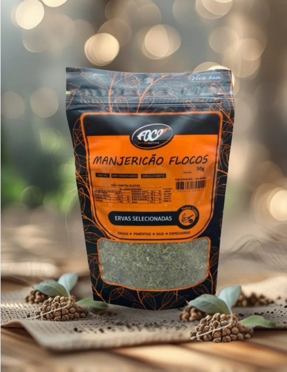 MANJERICÃO FLOCOS 50G- FOCO ALTERNATIVO