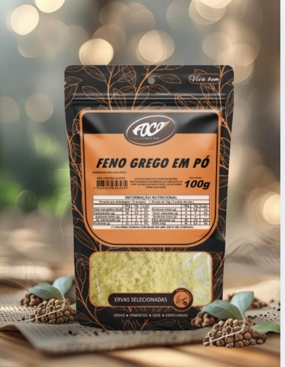 FENO GREGO EM PÓ 100G FOCO ALTERNATIVO