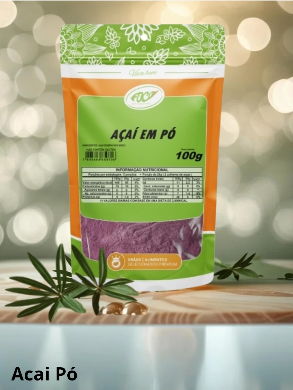 AÇAÍ EM PÓ PURO 100G - FOCO ALTERNATIVO