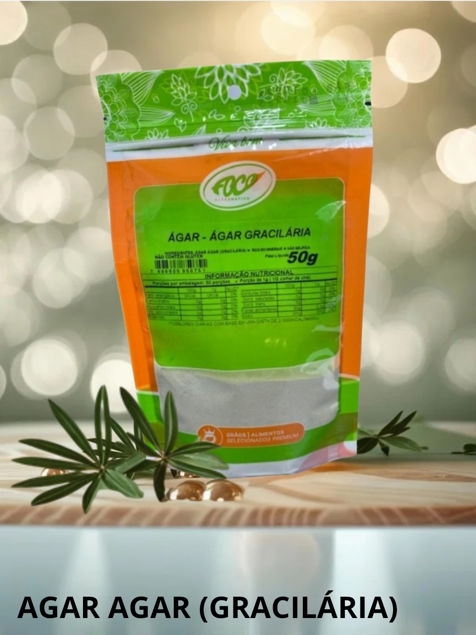 AGAR AGAR ( GRACILÁRIA ) 50G - NÃO GELIFICA - FOCO ALTERNATIVO