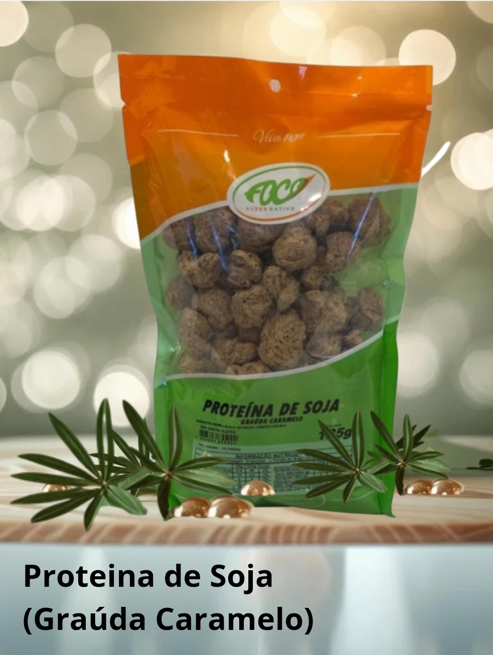 PROTEÍNA DE SOJA GRAÚDA CARAMELO - 185G - PROTEINA TEXTURIZADA - FOCO ALTERNATIVO