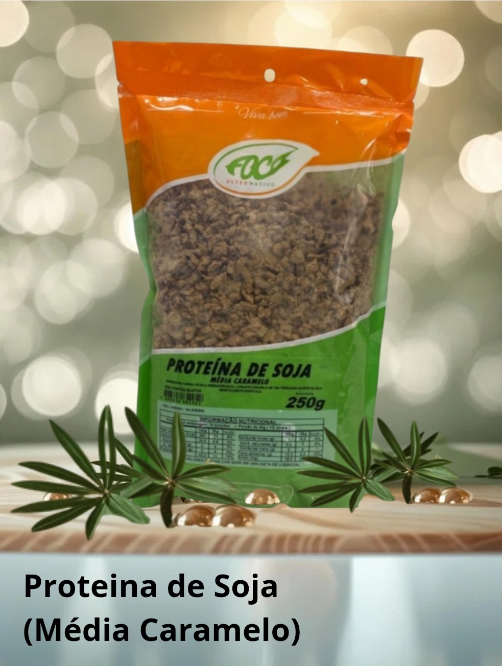 PROTEÍNA DE SOJA MÉDIA CARAMELO - 250g - PROTEÍNA TEXTURIZADA