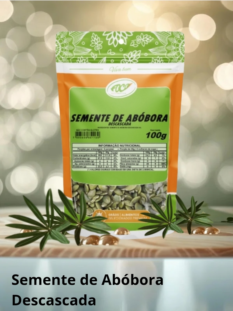 SEMENTE DE ABÓBORA 100G - DESCASCADA NATURAL - VERDINHA