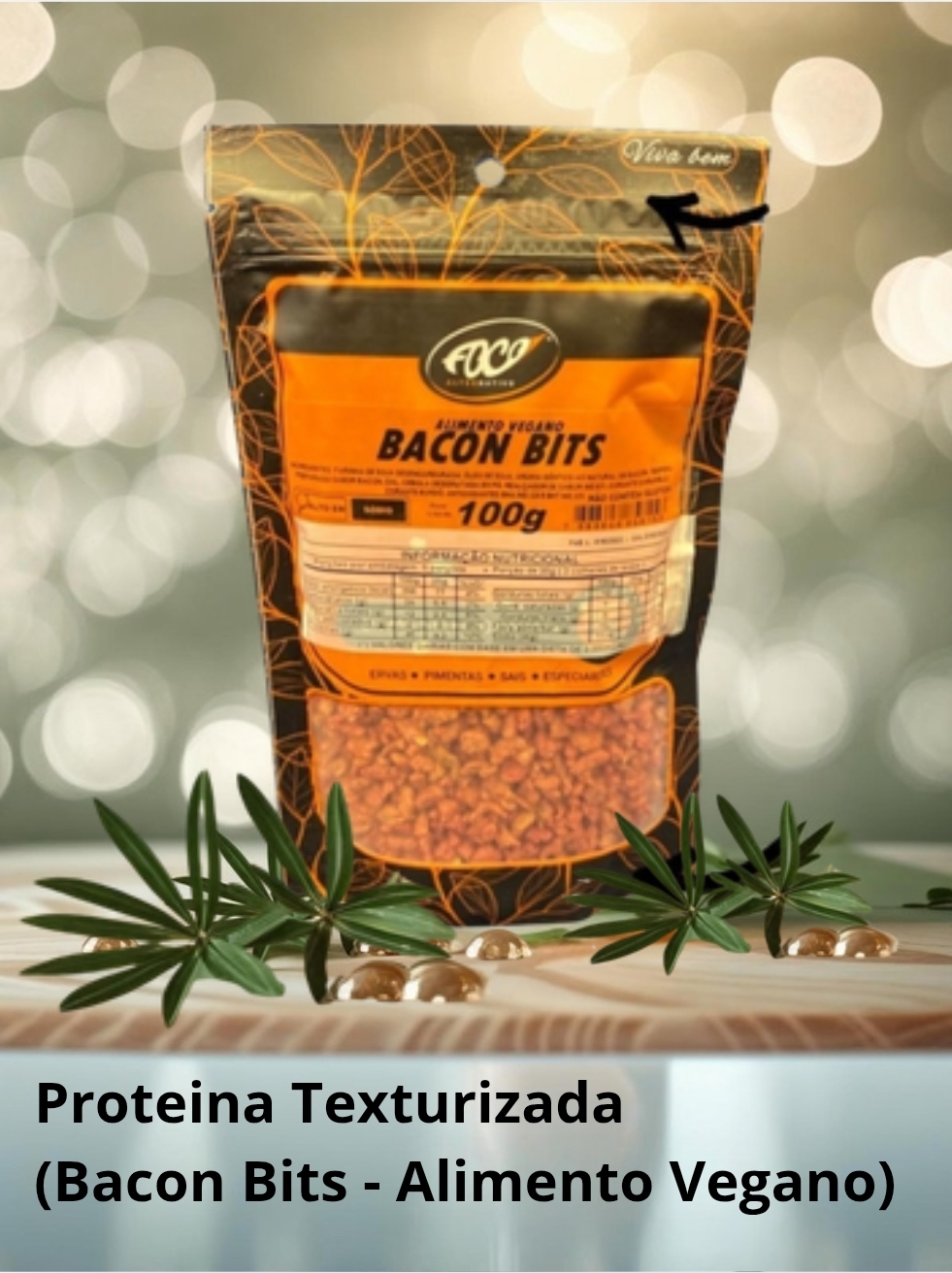 PROTEINA E SOJA SABOR BACON - 100G - (BACON NIBS VEGANO - BACON BITS)