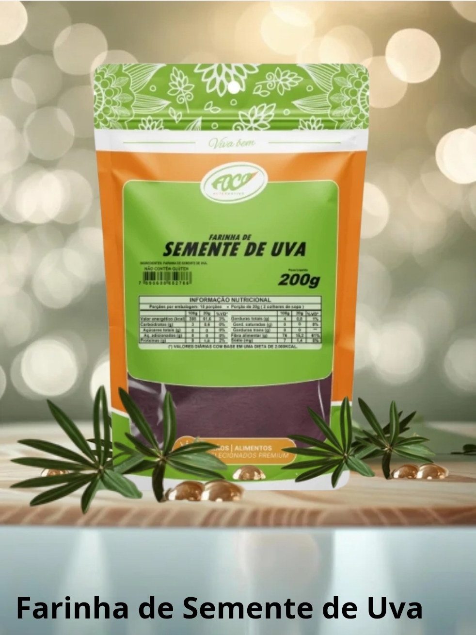 FARINHA DE SEMENTE DE UVA 200G - FOCO ALTERNATIVO