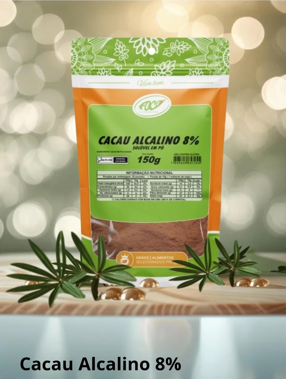 CACAU ALCALINO 8% EM PÓ 150G FOCO ALTERNATIVO