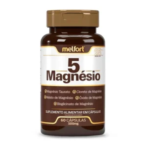  5 Magnésios - Taurato, Cloreto, Óxido, Malato, Bisciglinato (500mg) 60 Cápsulas - Melfort.