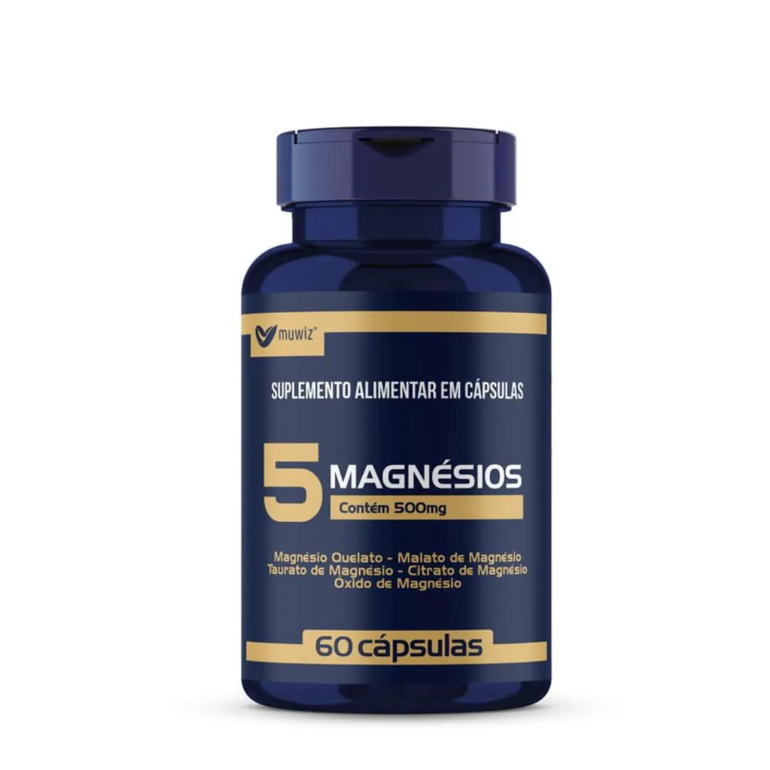 5 Magnésios 500Mg Quelato + Malato + Taurato + Citrato + Óxido de Magnésio - Muwiz