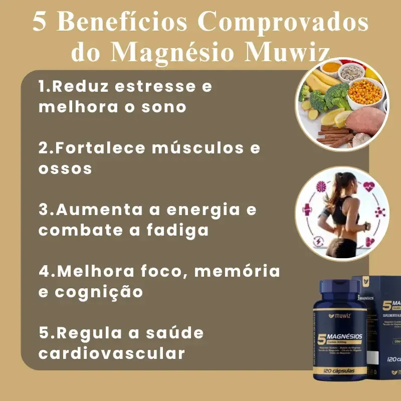 5 Magnésios 500Mg Quelato + Malato + Taurato + Citrato + Óxido de Magnésio - Muwiz - Imagem 4