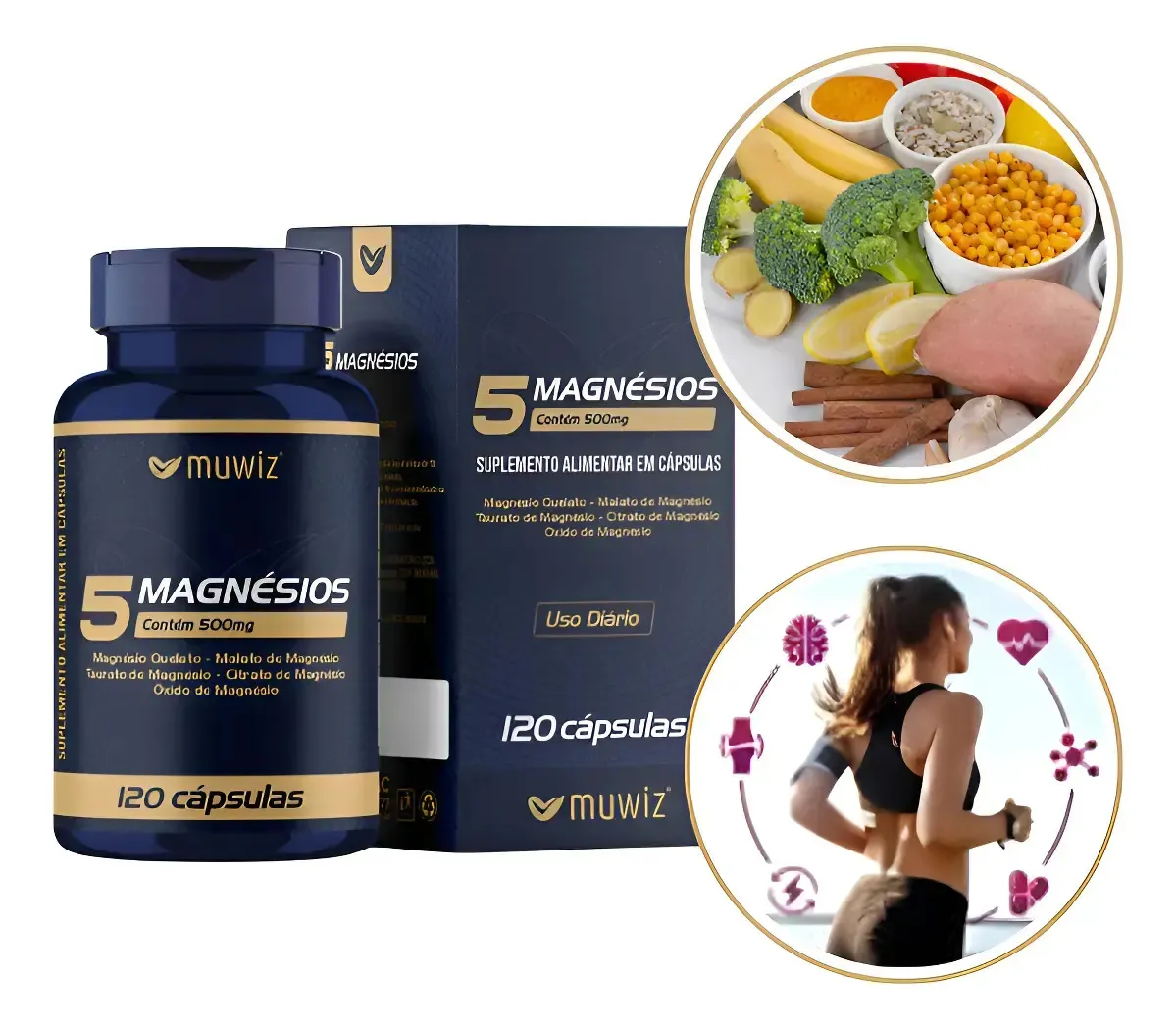 5 Magnésios 500Mg Quelato + Malato + Taurato + Citrato + Óxido de Magnésio - Muwiz - Imagem 6