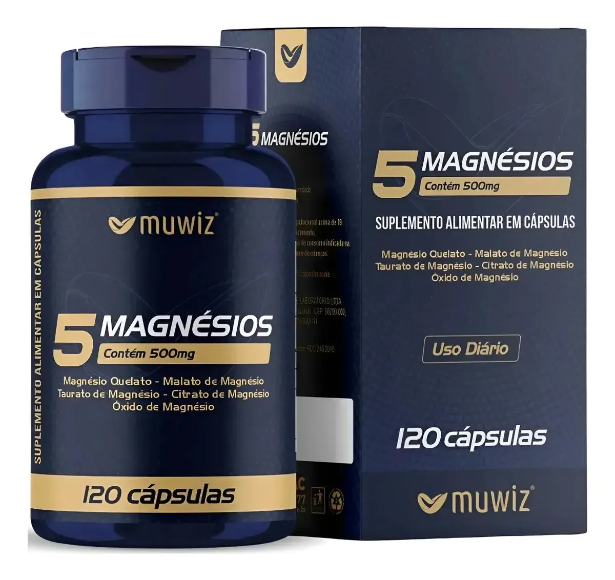 5 Magnésios 500Mg Quelato + Malato + Taurato + Citrato + Óxido de Magnésio - Muwiz - Imagem 2