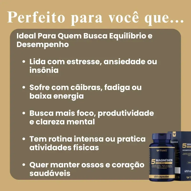 5 Magnésios 500Mg Quelato + Malato + Taurato + Citrato + Óxido de Magnésio - Muwiz - Imagem 5